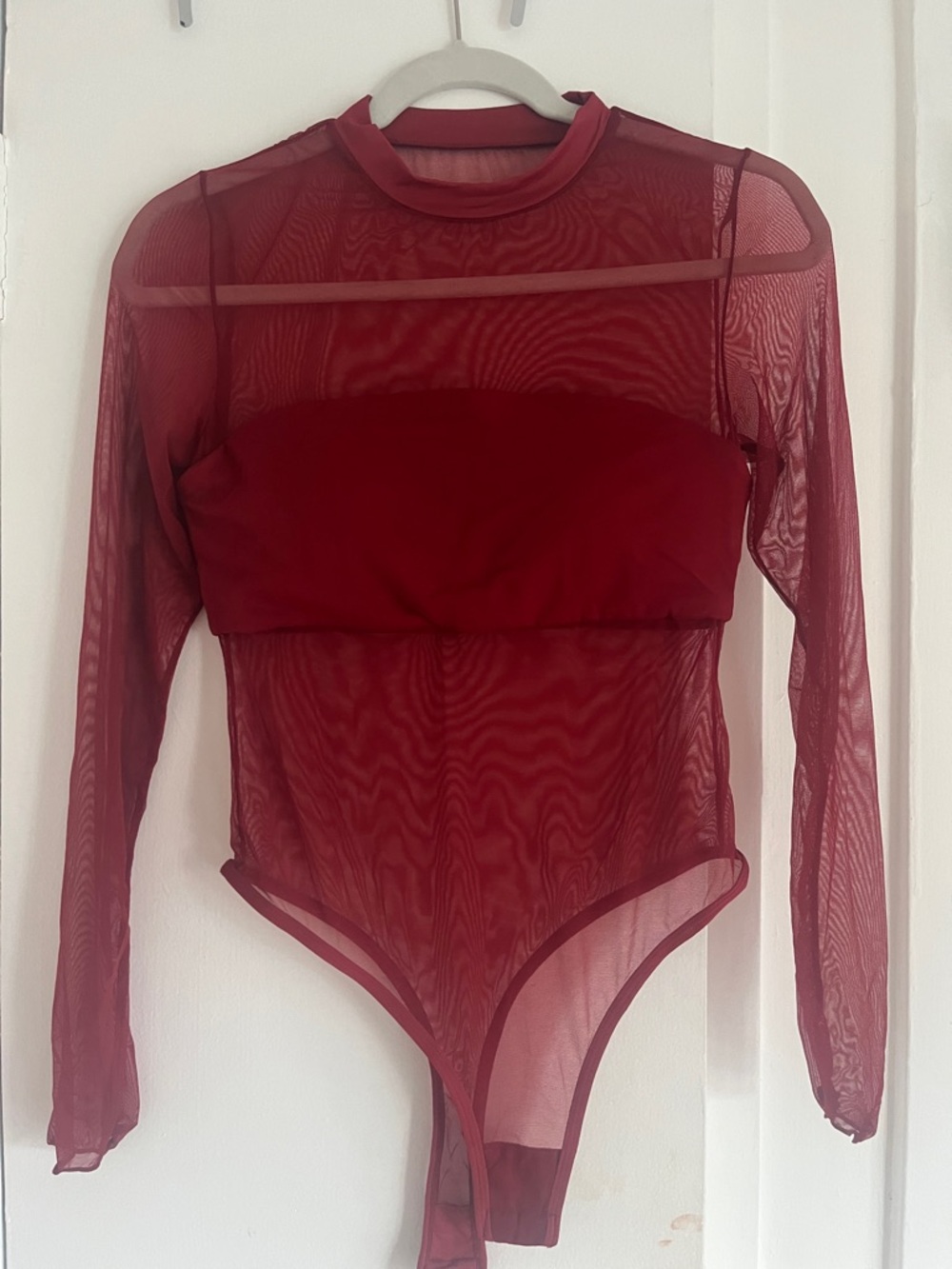 Sheer Long Sleeve Burgundy Bodysuit